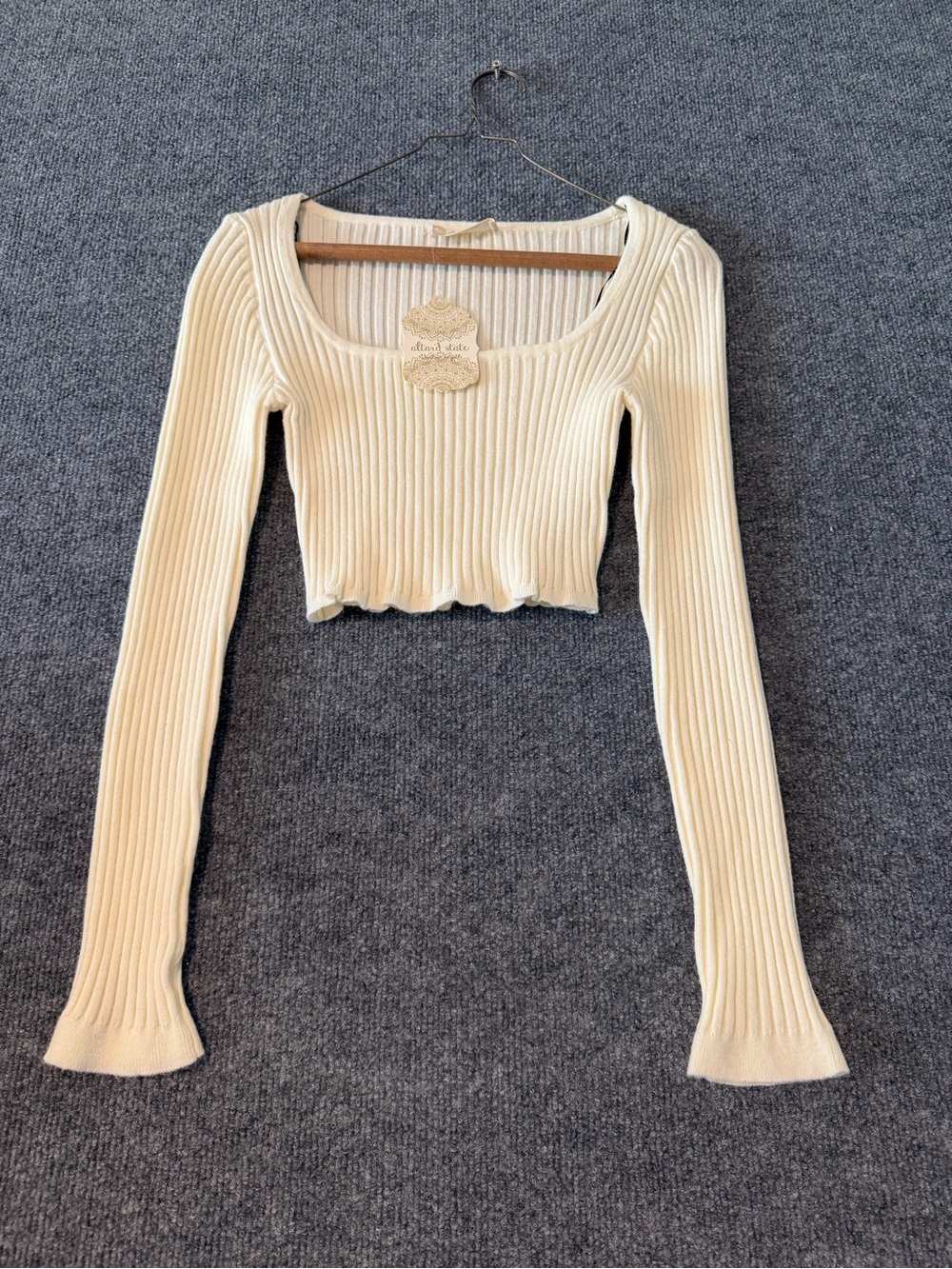 Altar'd State Cream Ribbed Crewneck Sweater